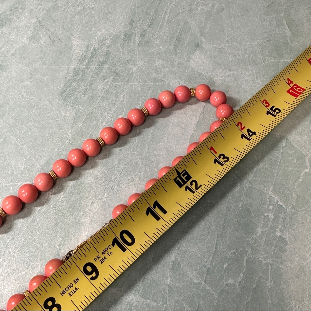 Vintage Les Bernard Coral Pink and Gold Beaded Long Necklace - Picture 6 of 6
